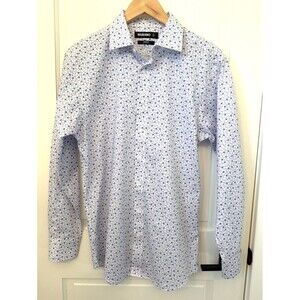 Murano Slim-Fit Spread Collar Floral Print Dress Shirt Small White Blue 15 23.5